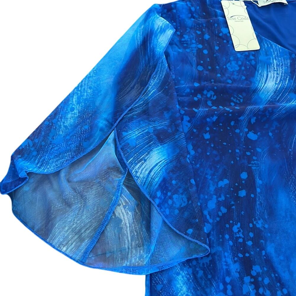 Sese Code Shades of Blue Print Knit Tunic Top Woman's Size 3XL Flowy NWT - Picture 5 of 10